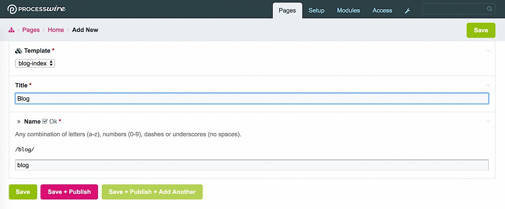 Create blog parent page