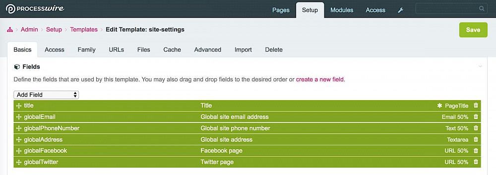 Add fields to the site-settings template