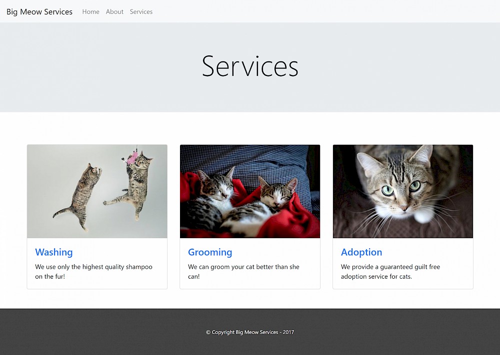 Screenshot of services page
